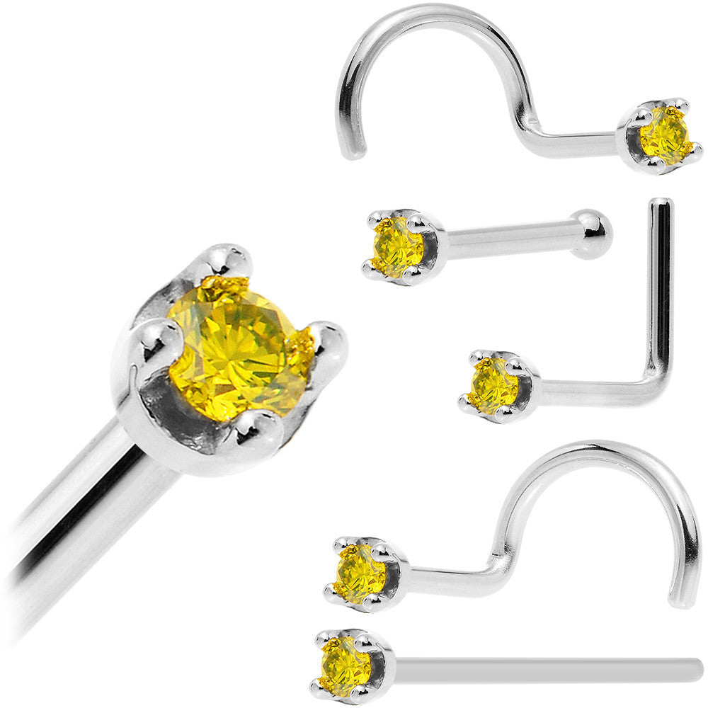 BodyCandy Solid 18K White Gold 1.5mm Genuine Yellow Diamond Nose Ring — fabric or material detail