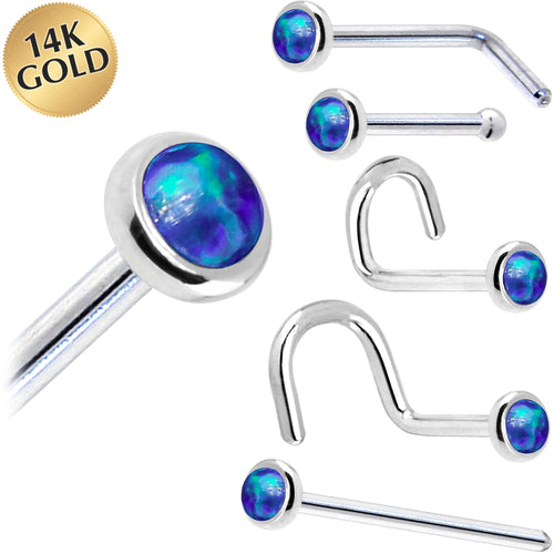 BodyCandy Solid 14K White Gold 2mm Dark Blue Synthetic Opal Nose Ring — main product shot