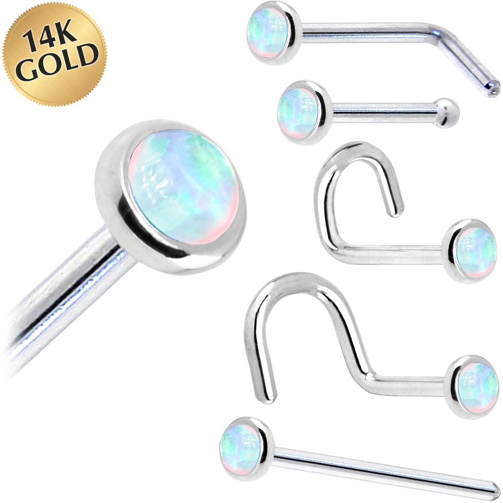 BodyCandy Solid 14K White Gold 2mm Synthetic Opal Nose Ring — main product shot