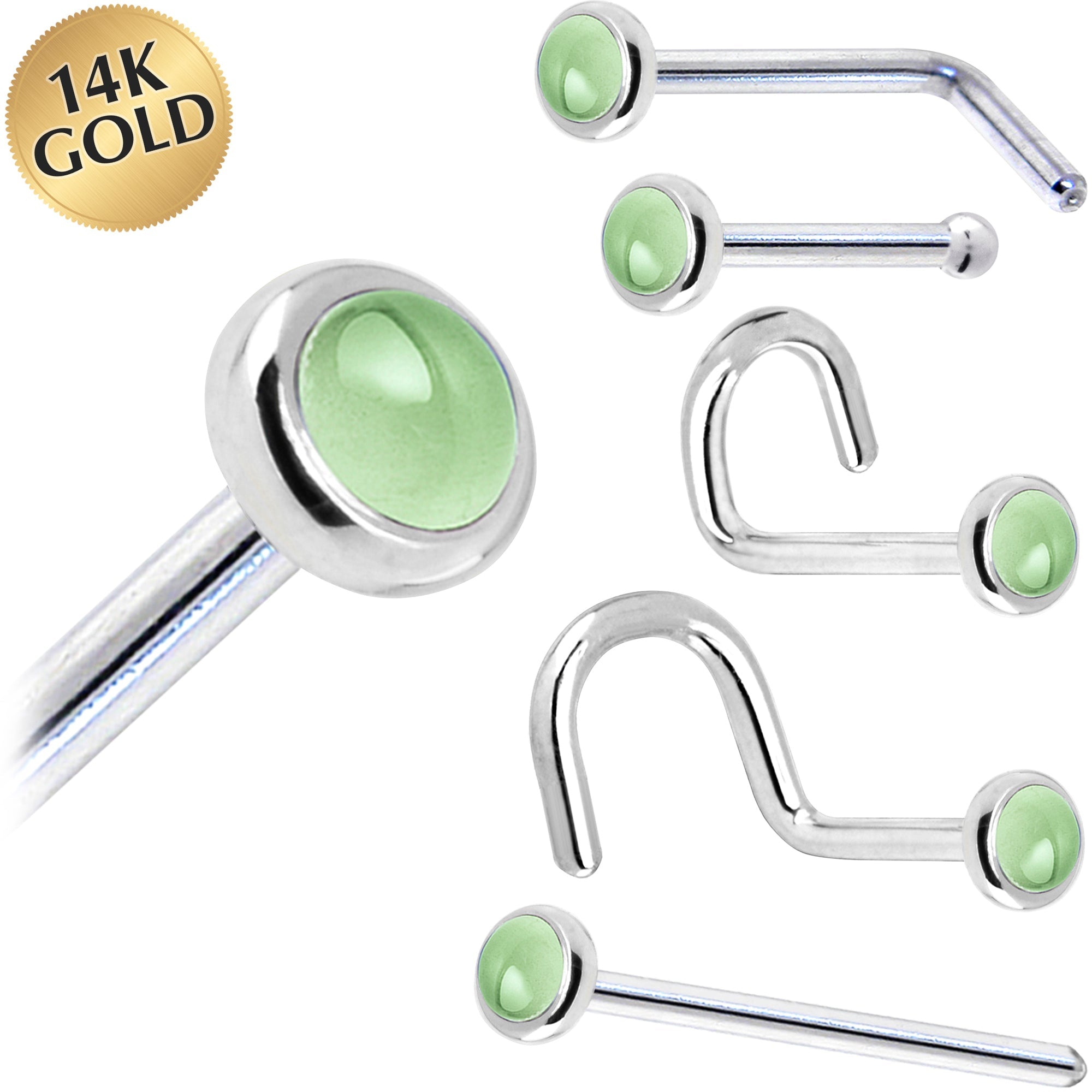 BodyCandy Solid 14K White Gold 2mm Genuine Peridot Nose Ring — main product shot