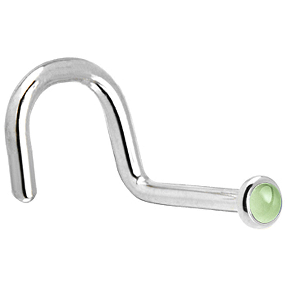 BodyCandy Solid 14K White Gold 2mm Genuine Peridot Nose Ring — detail close-up
