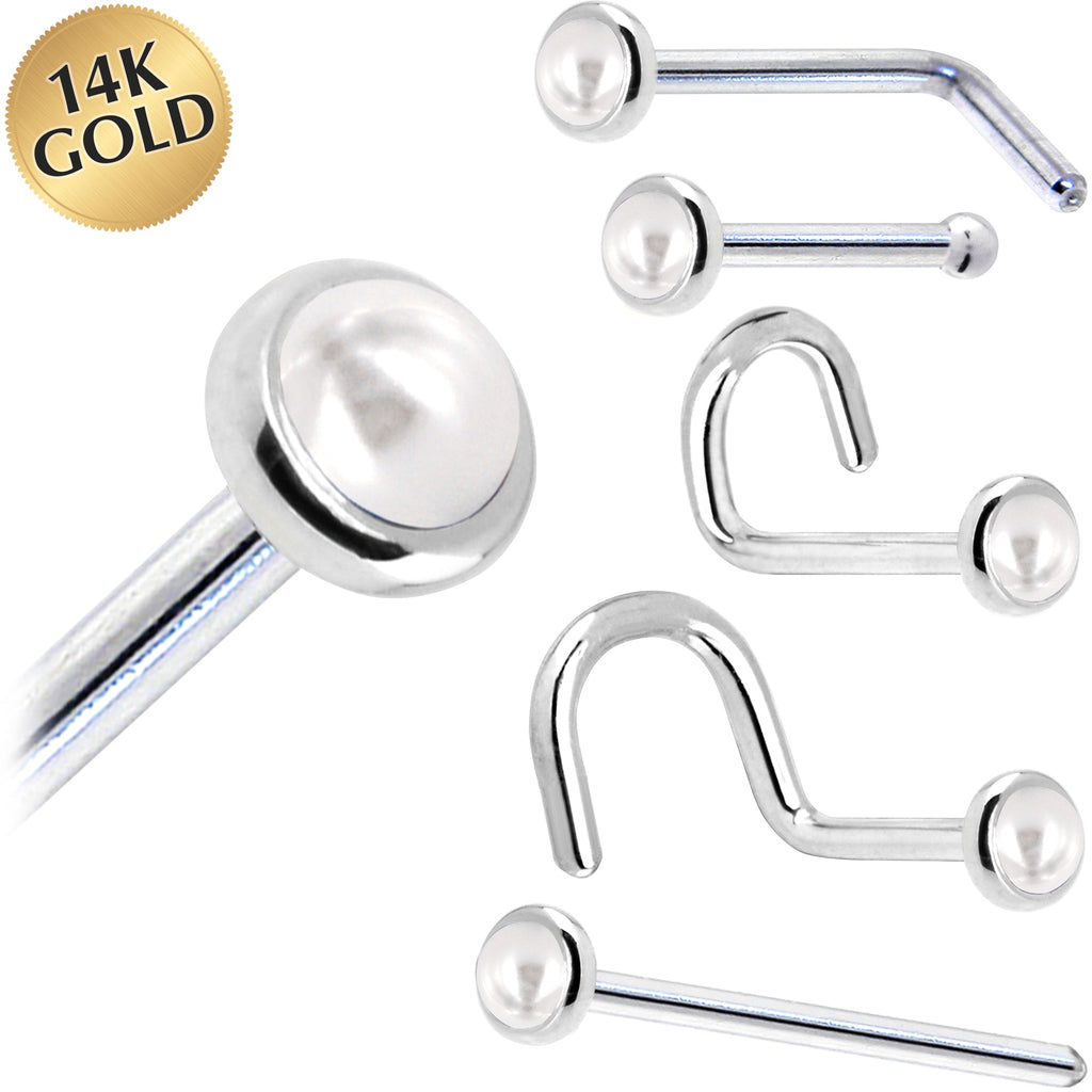 BodyCandy Solid 14K White Gold 2mm Cultured Pearl Nose Ring — main product shot
