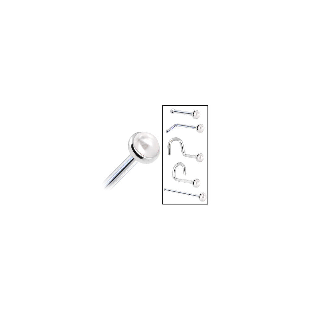 BodyCandy Solid 14K White Gold 2mm Cultured Pearl Nose Ring — in-use photo