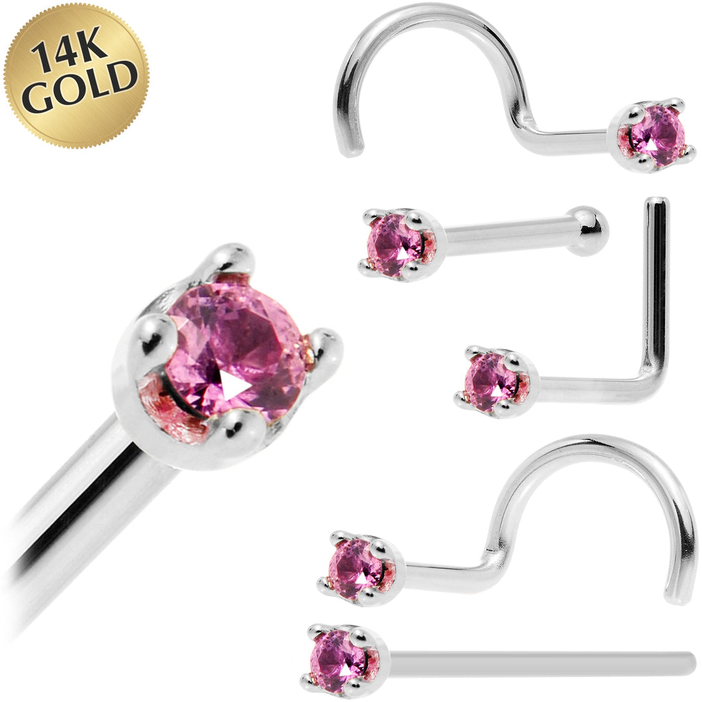 BodyCandy Solid 14K White Gold 1.5mm Genuine Pink Sapphire Nose Ring — main product shot