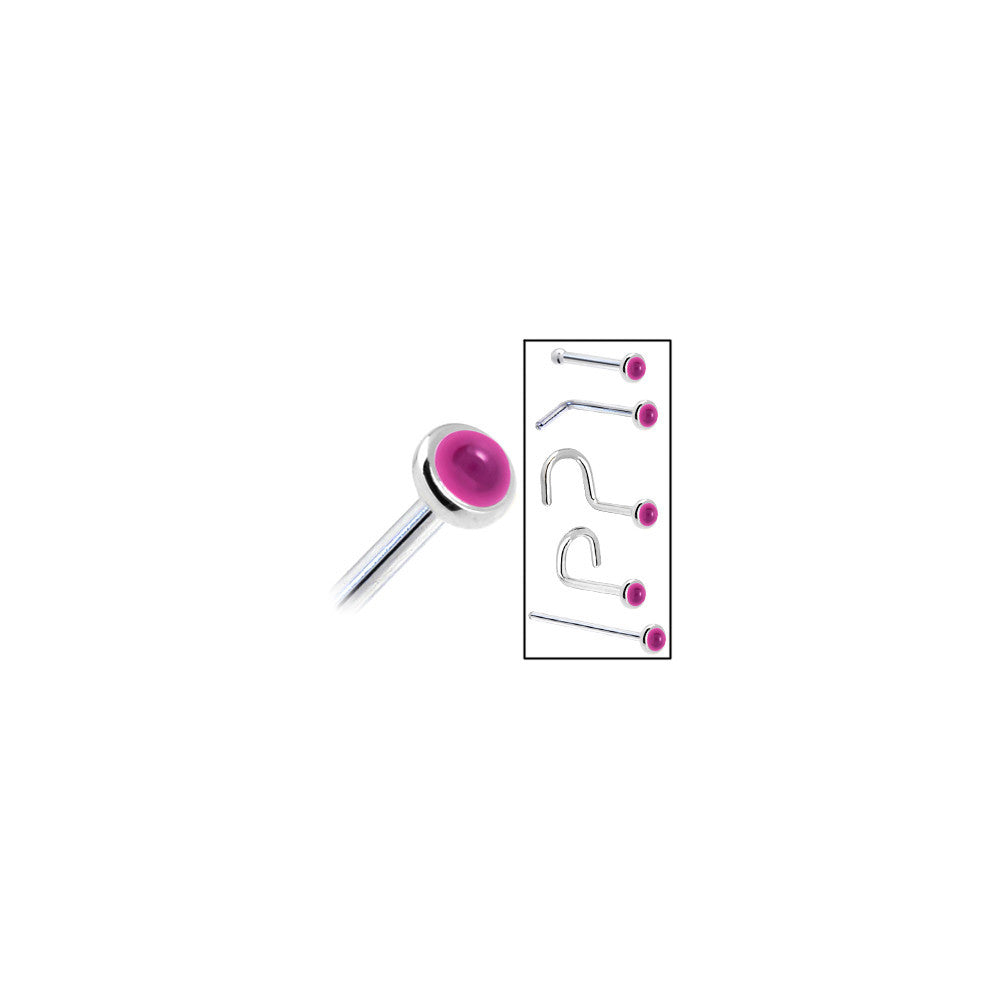 BodyCandy Solid 14K White Gold 2mm Genuine Pink Garnet Nose Ring — in-use photo