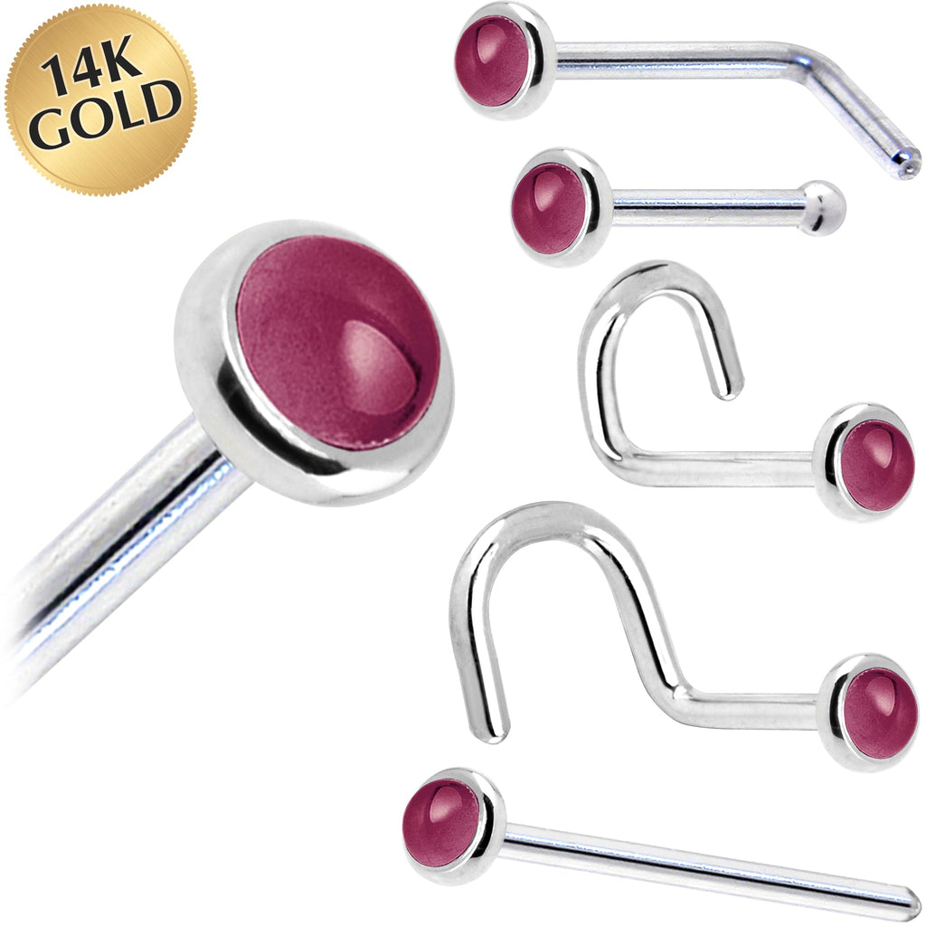 BodyCandy Solid 14K White Gold 2mm Genuine Raspberry Rhodolite Garnet Nose Ring — main product shot