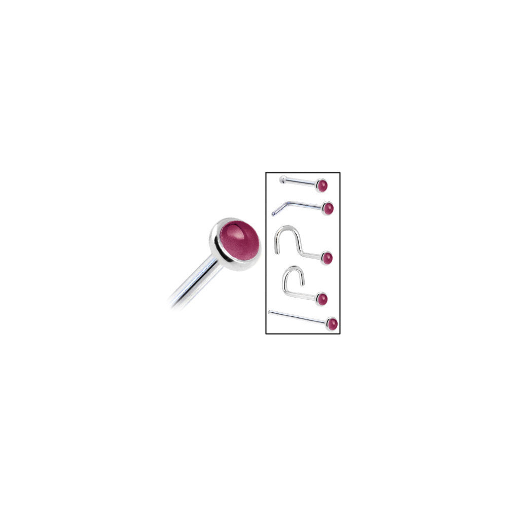 BodyCandy Solid 14K White Gold 2mm Genuine Raspberry Rhodolite Garnet Nose Ring — in-use photo