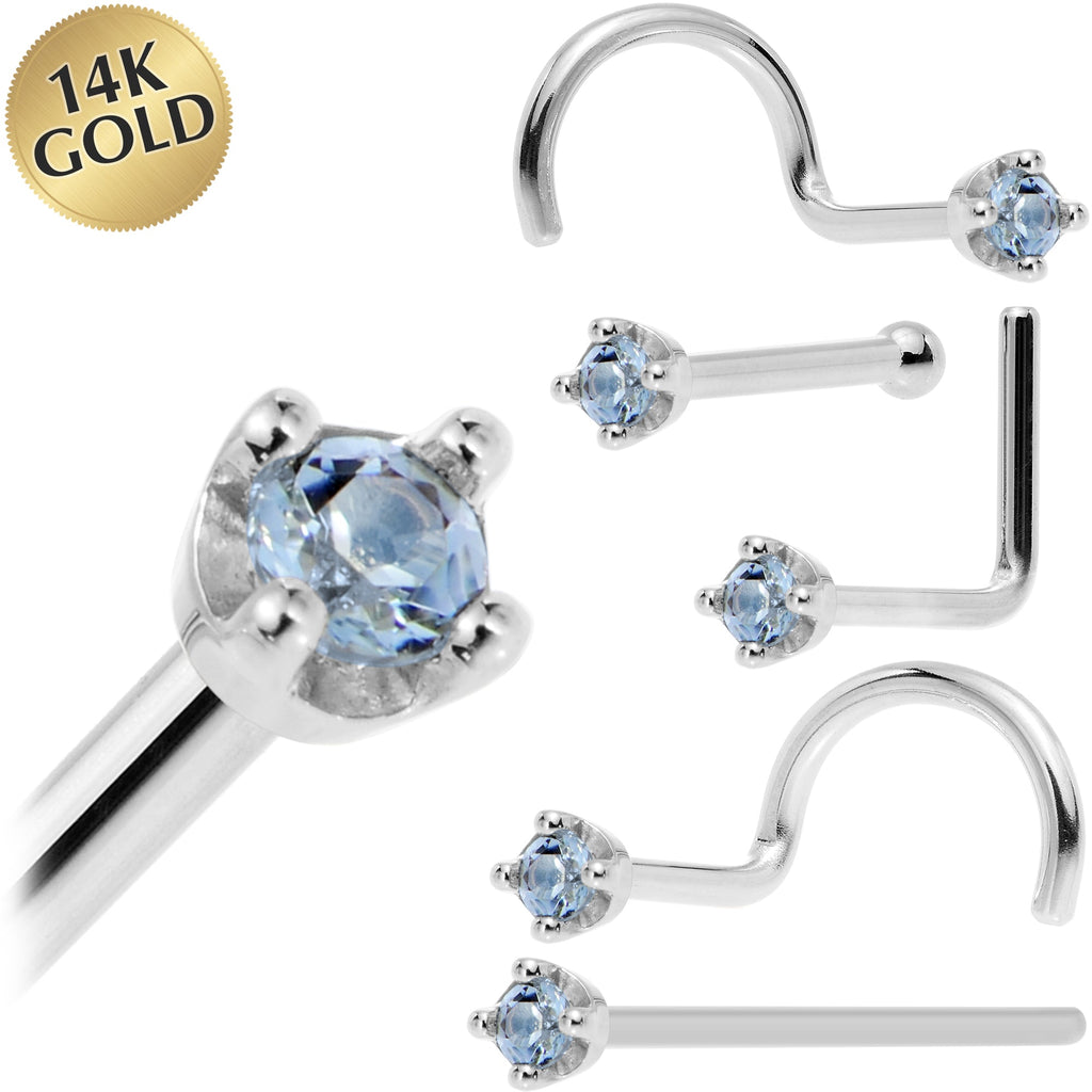 BodyCandy Solid 14K White Gold 1.5mm Genuine Topaz Nose Ring — main product shot