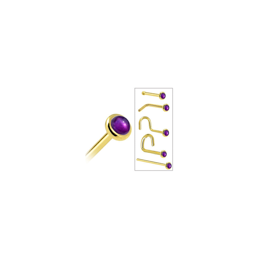 BodyCandy Solid 14K Yellow Gold 2mm Genuine Amethyst Nose Ring — in-use photo