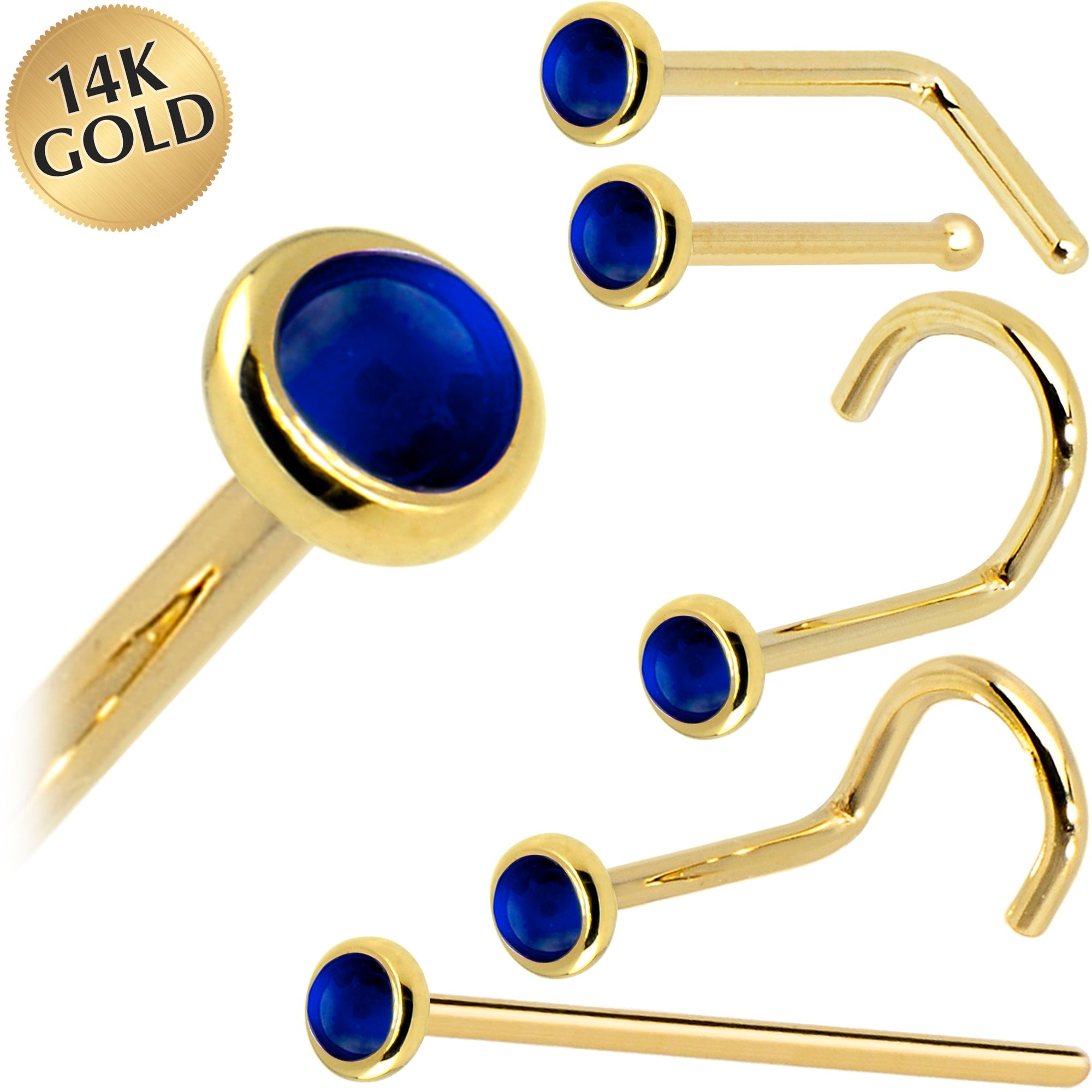 BodyCandy Solid 14K Yellow Gold 2mm Genuine Sapphire Nose Ring — main product shot