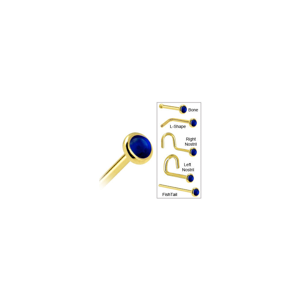BodyCandy Solid 14K Yellow Gold 2mm Genuine Sapphire Nose Ring — in-use photo