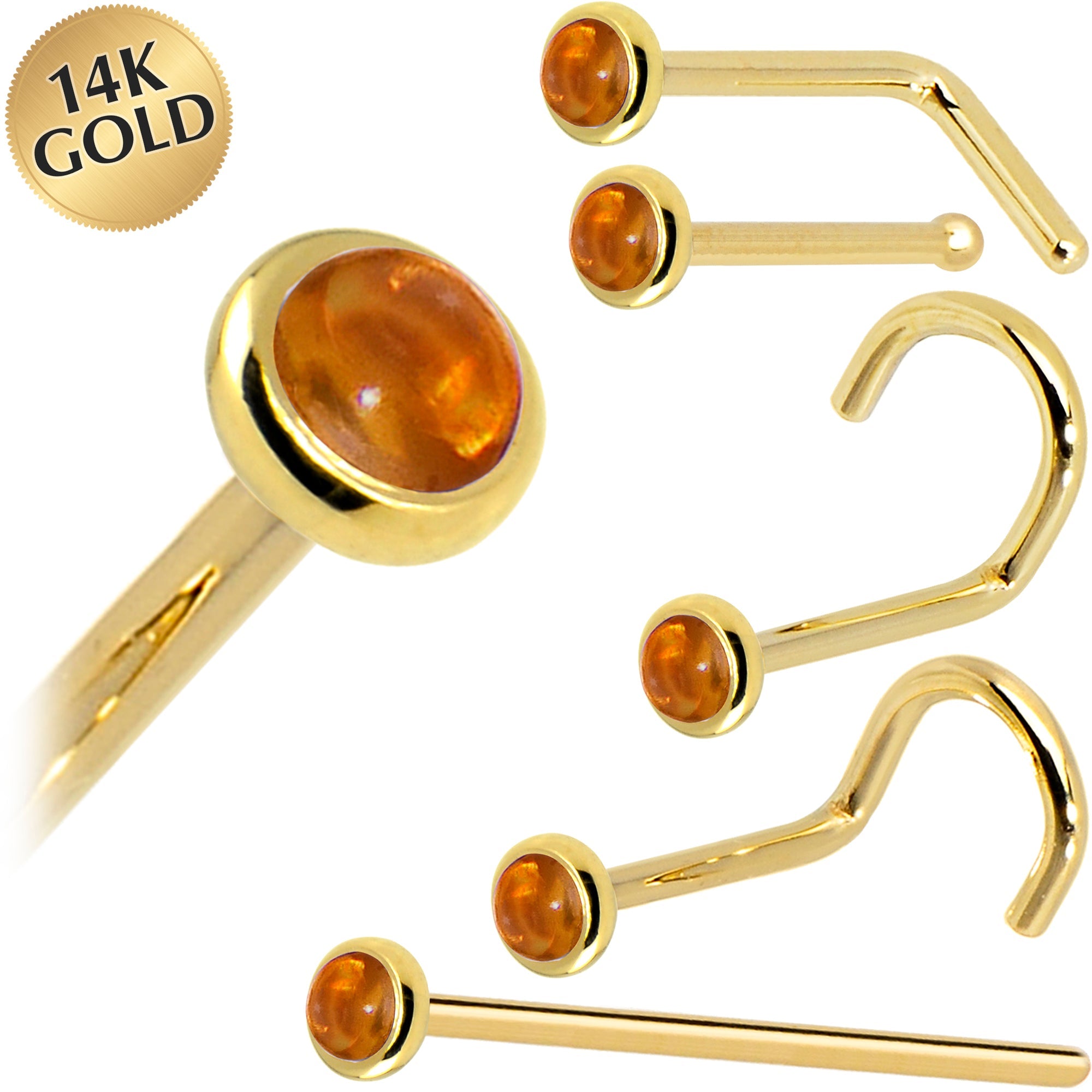 BodyCandy Solid 14K Yellow Gold  2mm Genuine Citrine Saffron Nose Ring — main product shot