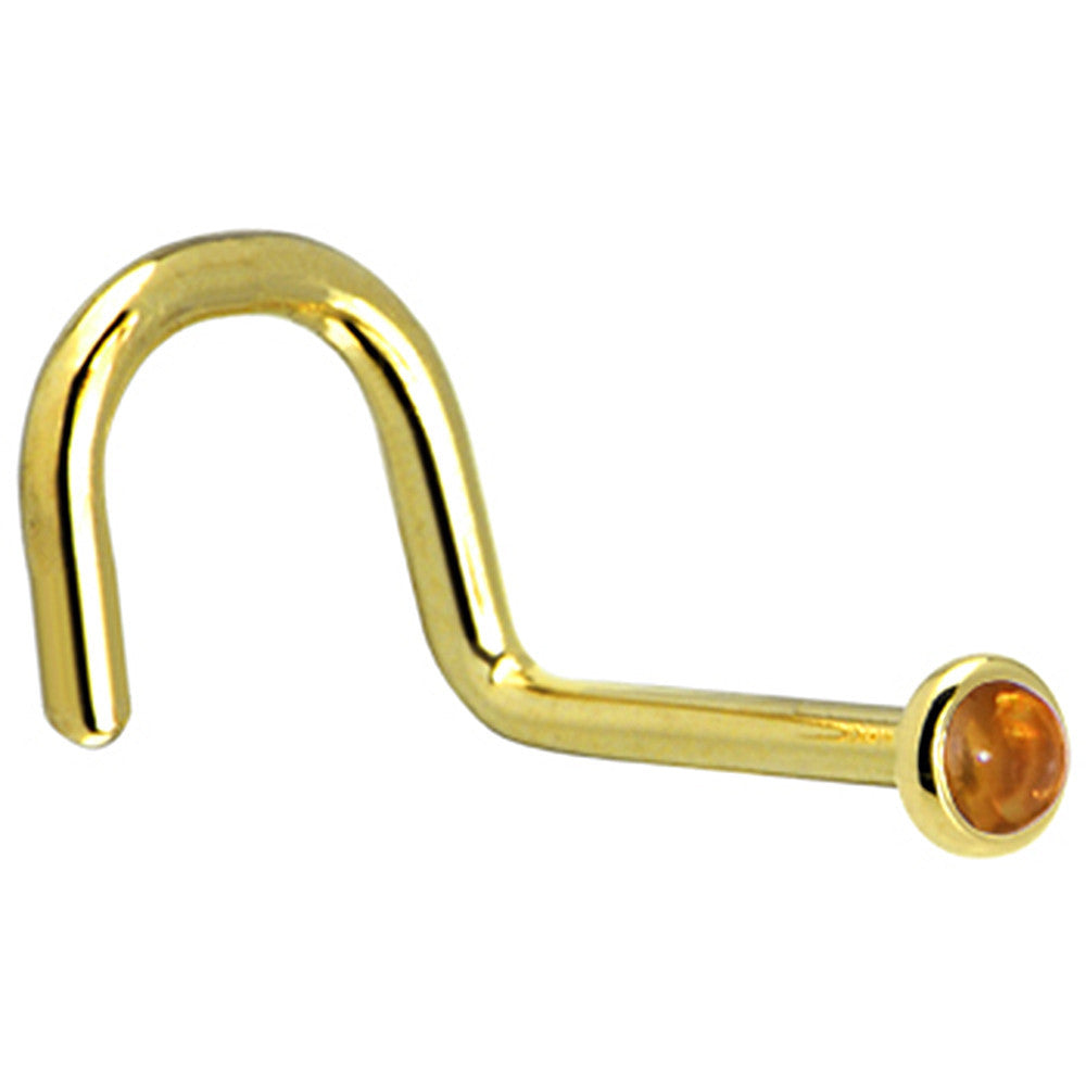 BodyCandy Solid 14K Yellow Gold  2mm Genuine Citrine Saffron Nose Ring — detail close-up