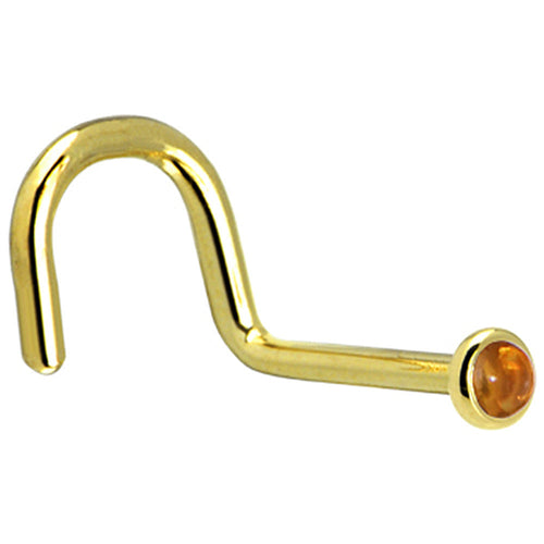 BodyCandy Solid 14K Yellow Gold  2mm Genuine Citrine Saffron Nose Ring — detail close-up