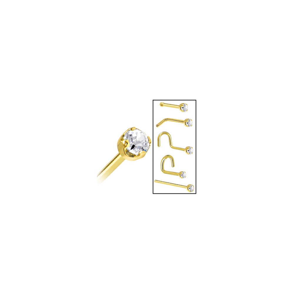 BodyCandy Solid 14K Yellow Gold 2mm Clear Cubic Zirconia Nose Ring — size reference