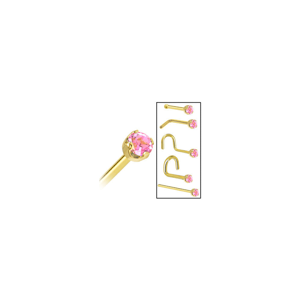 BodyCandy Solid 14K Yellow Gold 2mm Pink Cubic Zirconia Nose Ring — size reference
