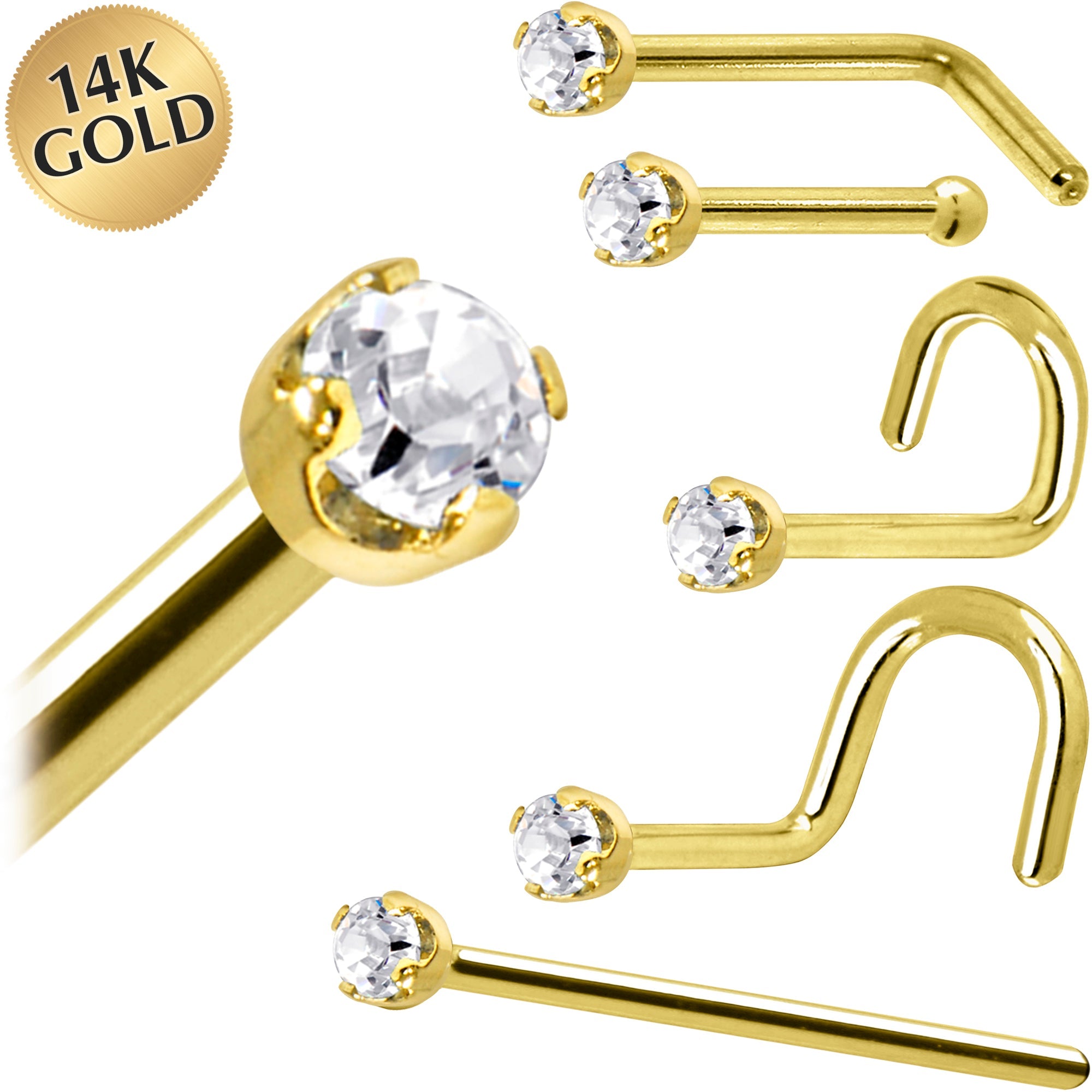 BodyCandy Solid 14K Yellow Gold 1.5mm Genuine Diamond Nose Ring — main product shot