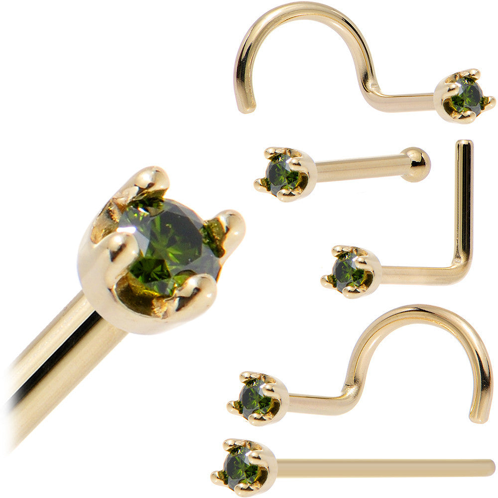 BodyCandy 14k Yellow Gold 2mm Lab Grown Green Diamond Nose Ring — fabric or material detail