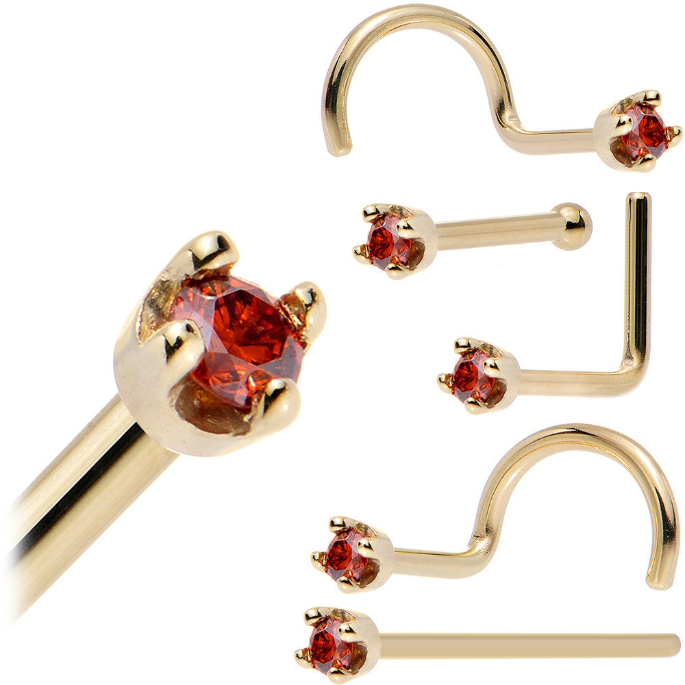 BodyCandy Solid 18K Yellow Gold 1.5mm Genuine Red Diamond Nose Ring — color detail