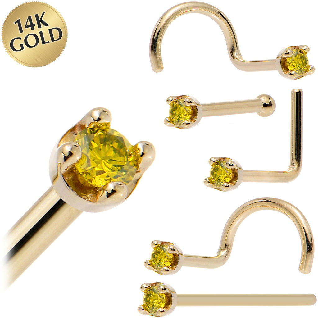 BodyCandy 14k Yellow Gold 2mm Lab Grown Yellow Diamond Nose Ring — main product shot