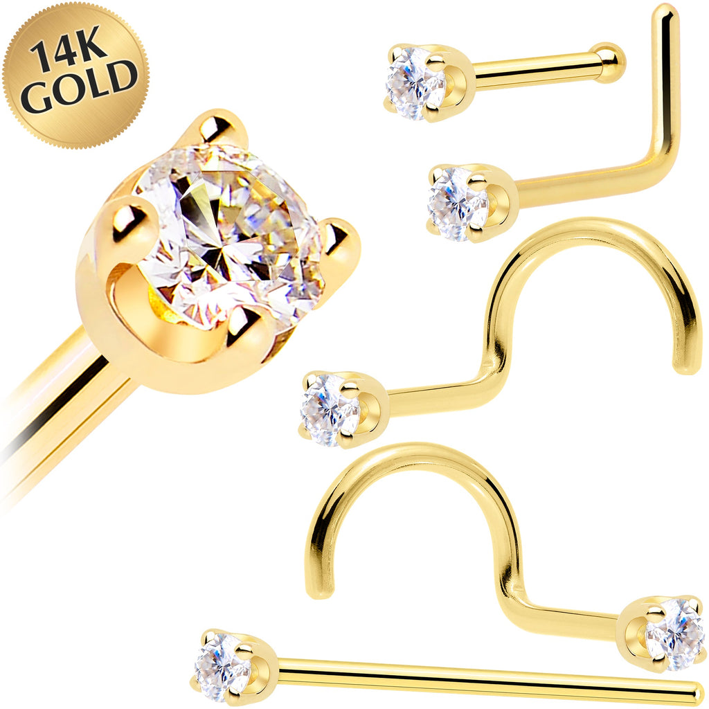 BodyCandy Solid 14K Yellow Gold 2mm Genuine Diamond Nose Ring — main product shot