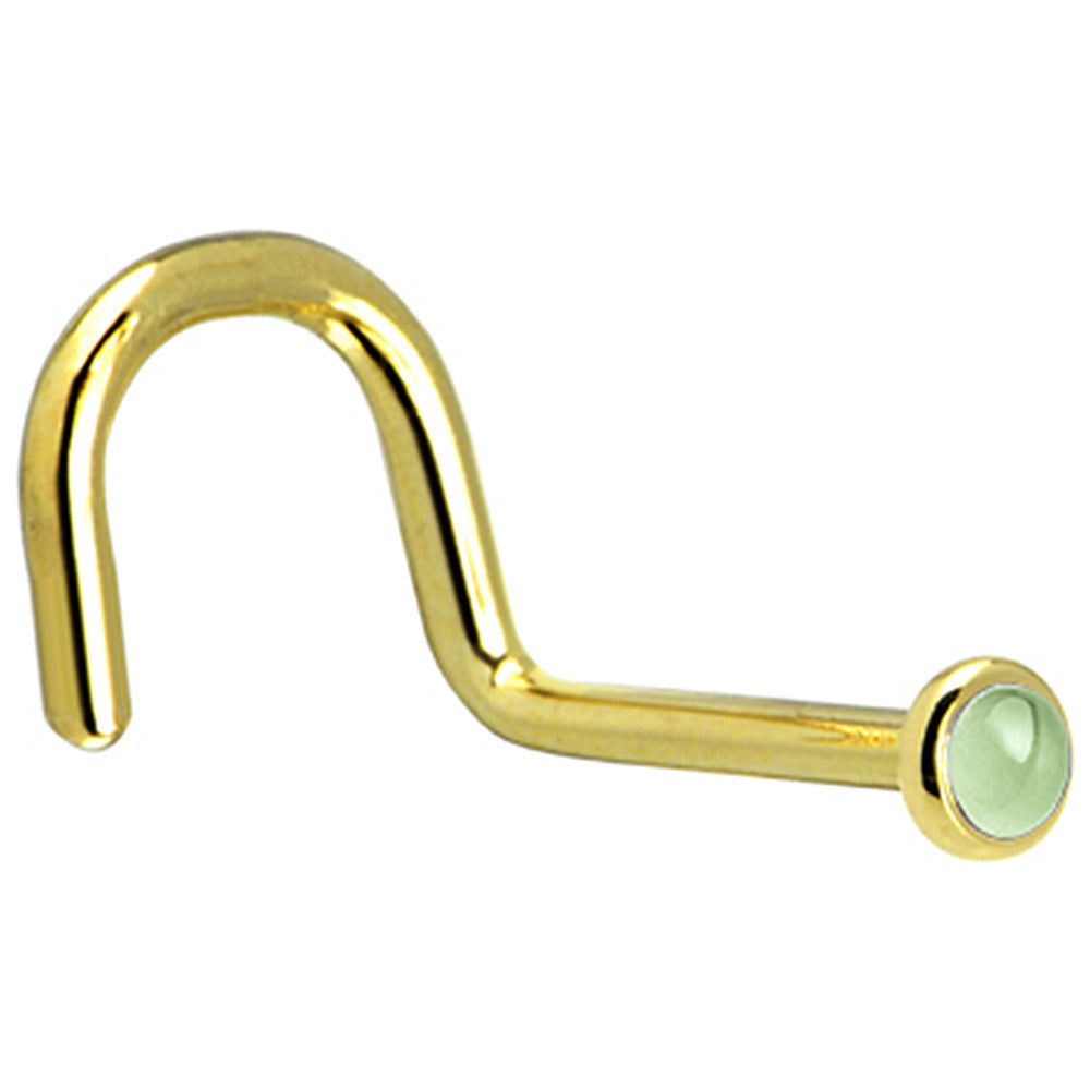 BodyCandy Solid 14K Yellow Gold 2mm Genuine Peridot Nose Ring — detail close-up