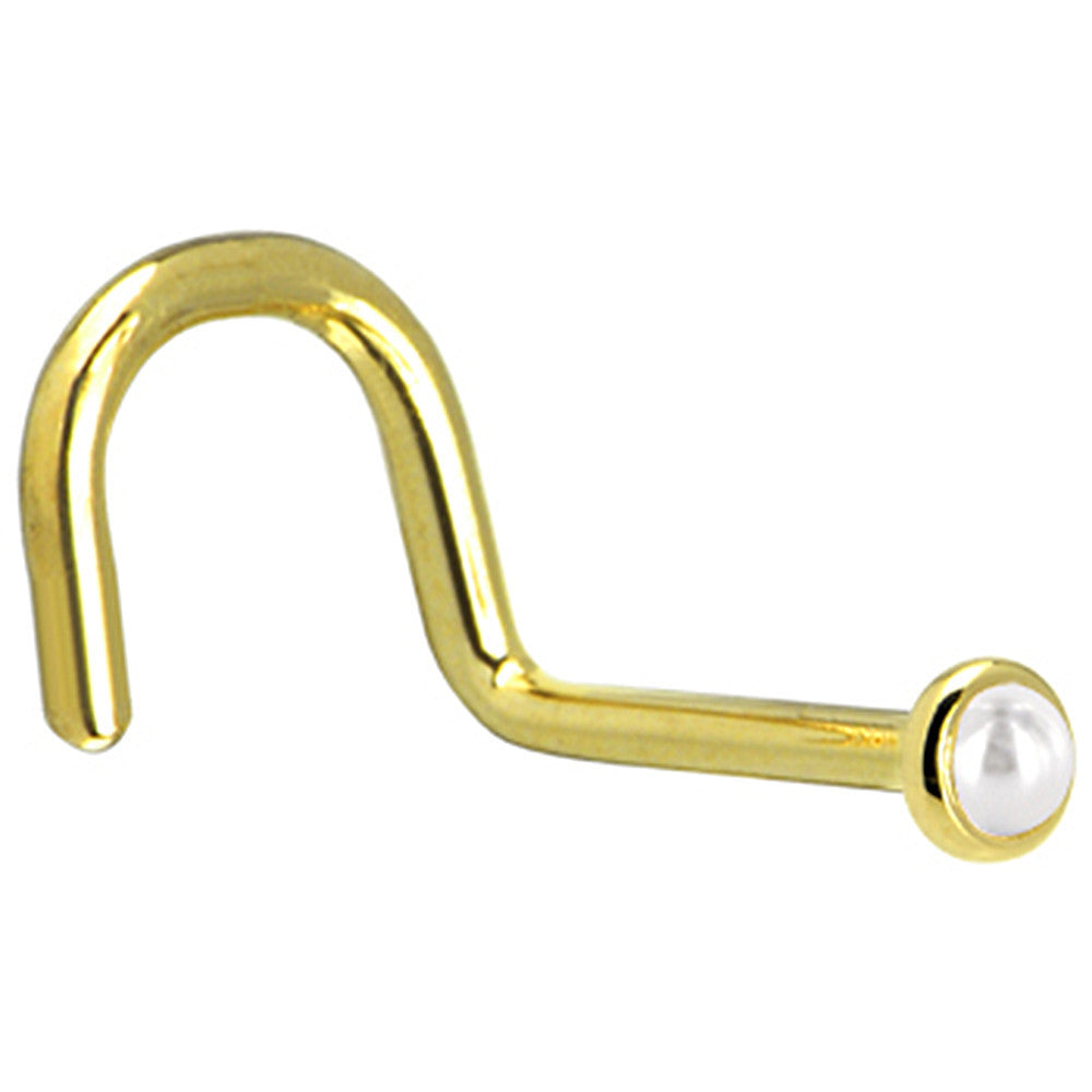 BodyCandy Solid 14K Yellow Gold 2mm Cultured Pearl Nose Ring — detail close-up