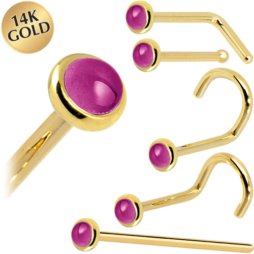 BodyCandy Solid 14K Yellow Gold 2mm Genuine Pink Garnet Nose Ring — main product shot