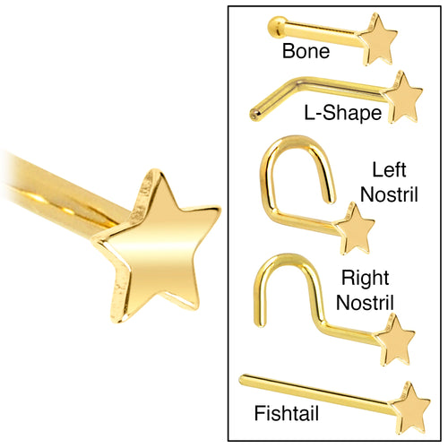 BodyCandy Solid 14K Yellow Gold Star Nose Ring — detail close-up