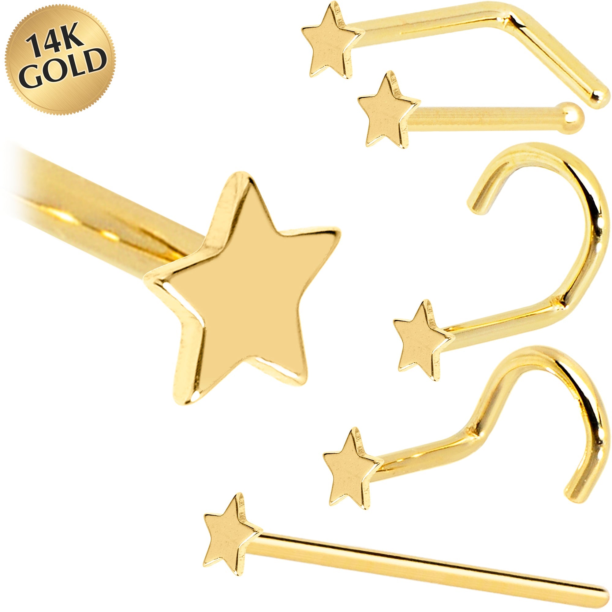 BodyCandy Solid 14K Yellow Gold Star Nose Ring — size reference