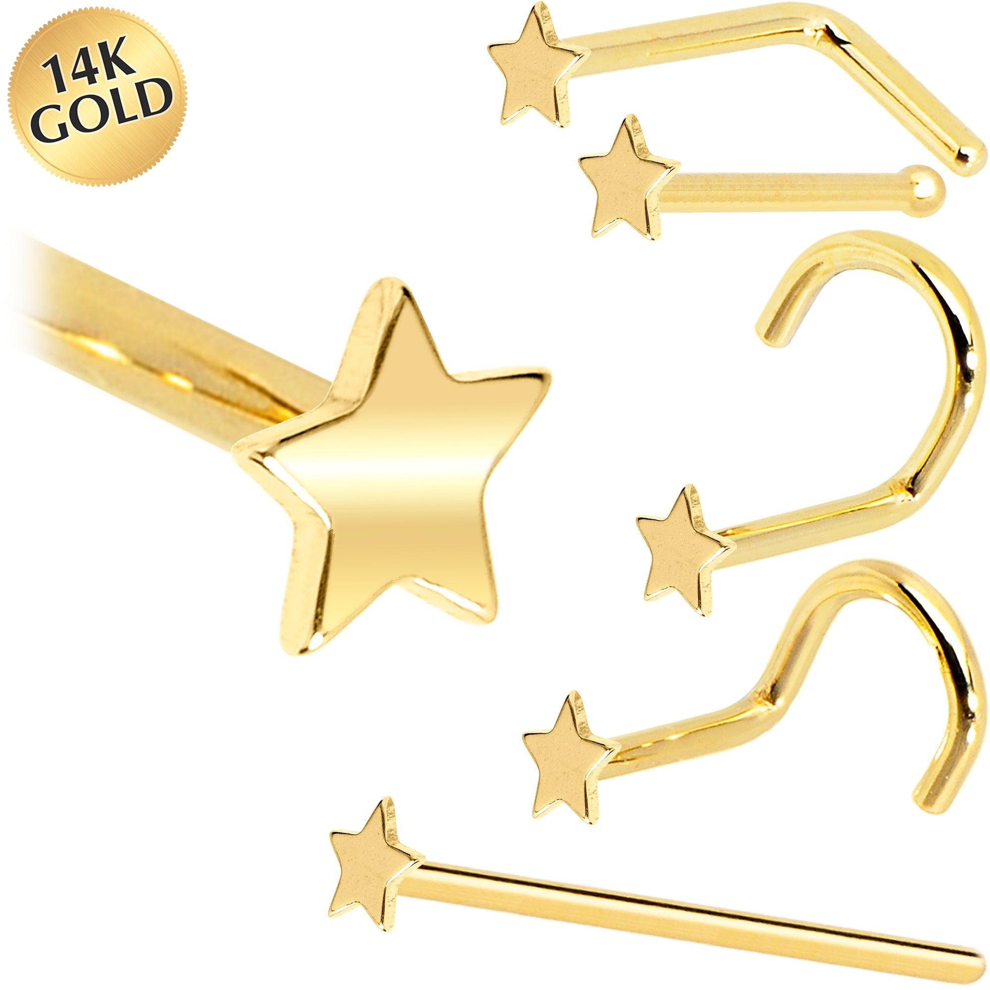 BodyCandy Solid 14K Yellow Gold Star Nose Ring — main product shot