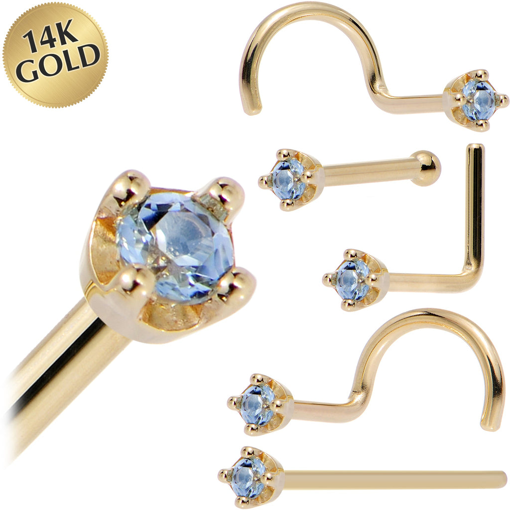BodyCandy Solid 14K Yellow Gold 1.5mm Genuine Topaz Nose Ring — main product shot