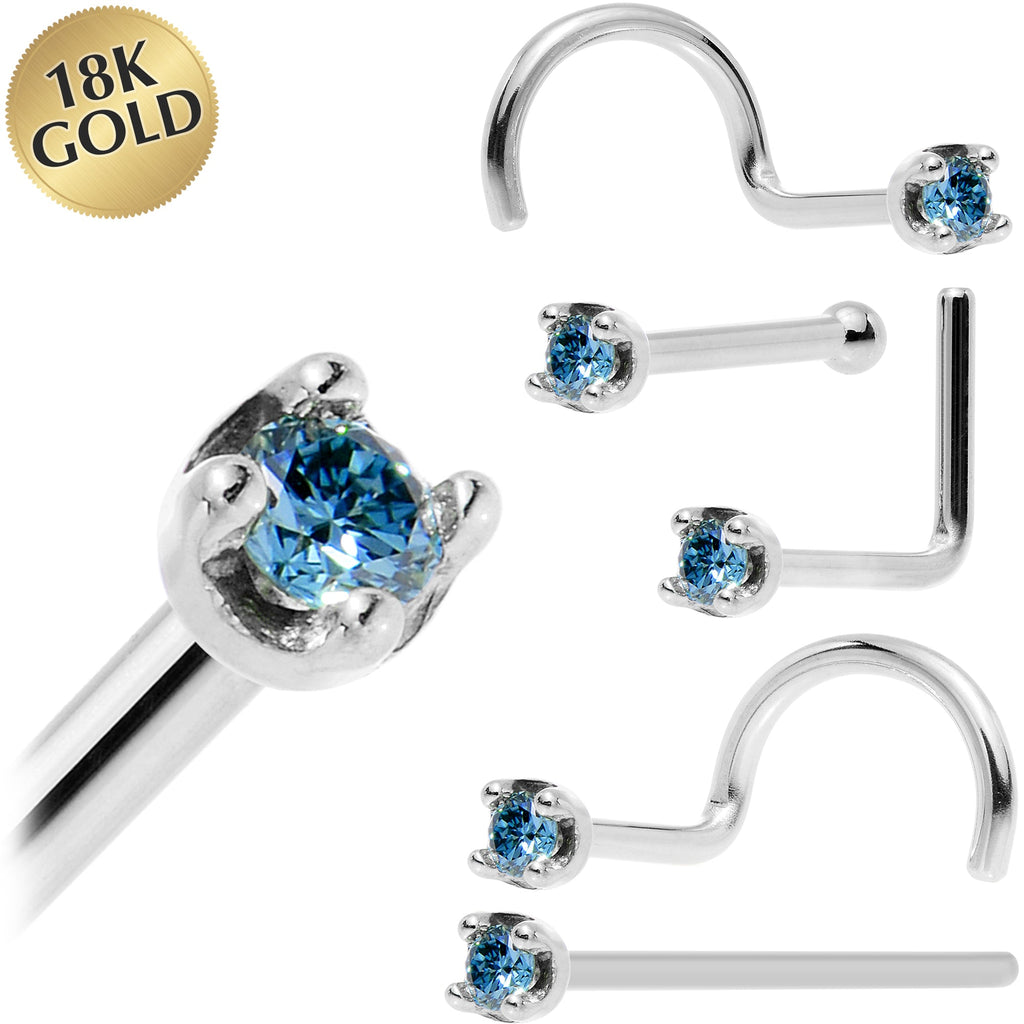 BodyCandy Solid 18K White Gold 1.5mm Genuine Blue Diamond Nose Ring — main product shot