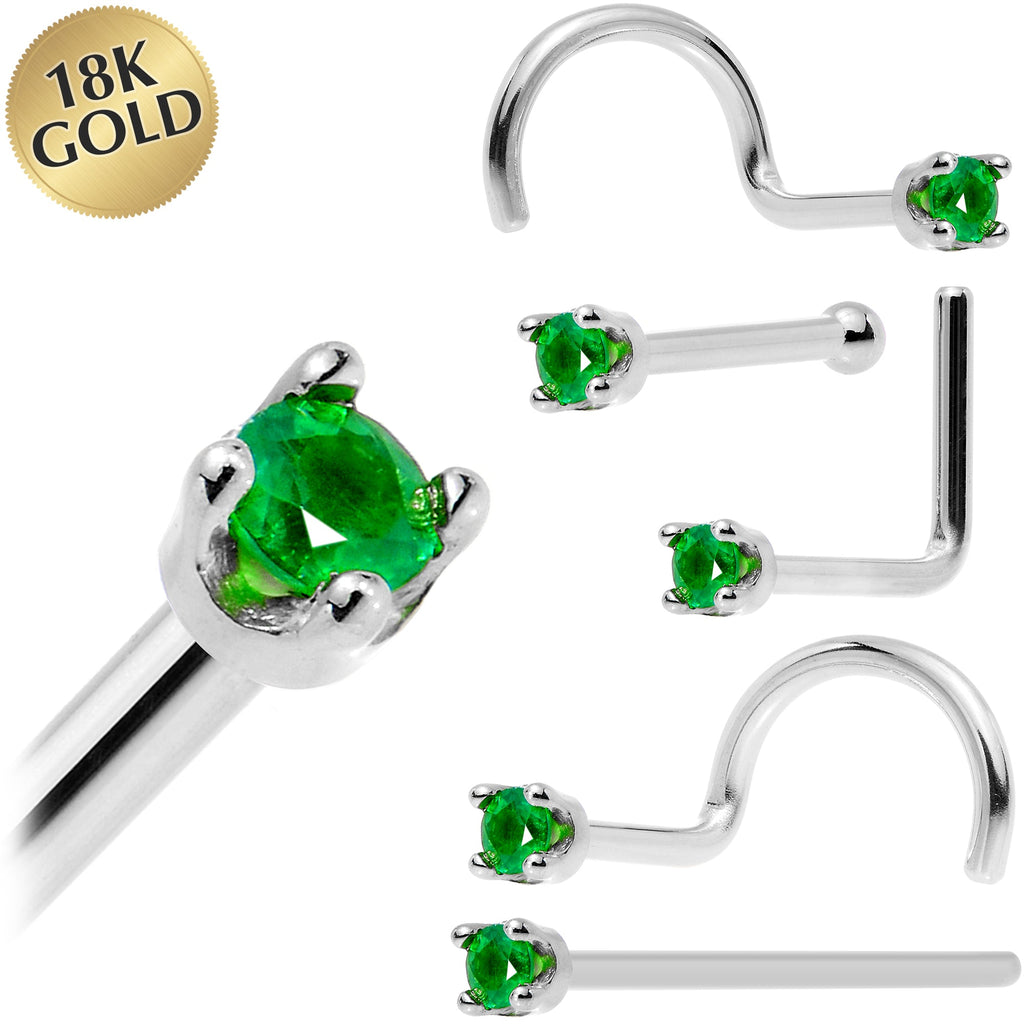 BodyCandy Solid 18K White Gold 1.5mm Genuine Emerald Nose Ring — main product shot