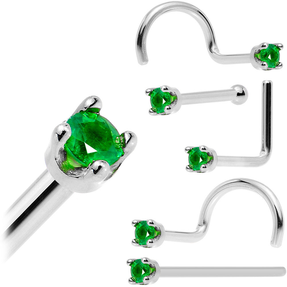 BodyCandy Solid 18K White Gold 1.5mm Genuine Emerald Nose Ring — fabric or material detail