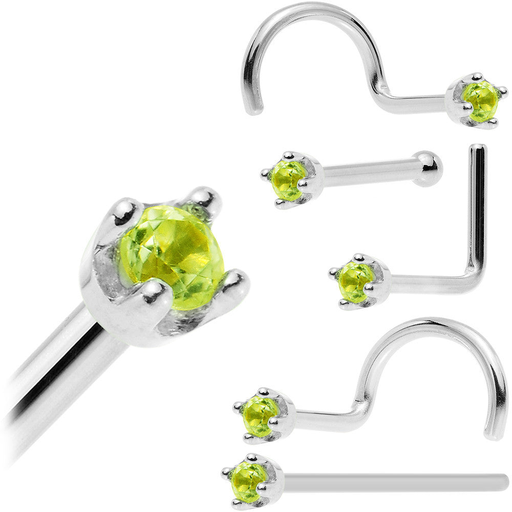 BodyCandy Solid 18K White Gold 1.5mm Genuine Peridot Nose Ring — fabric or material detail