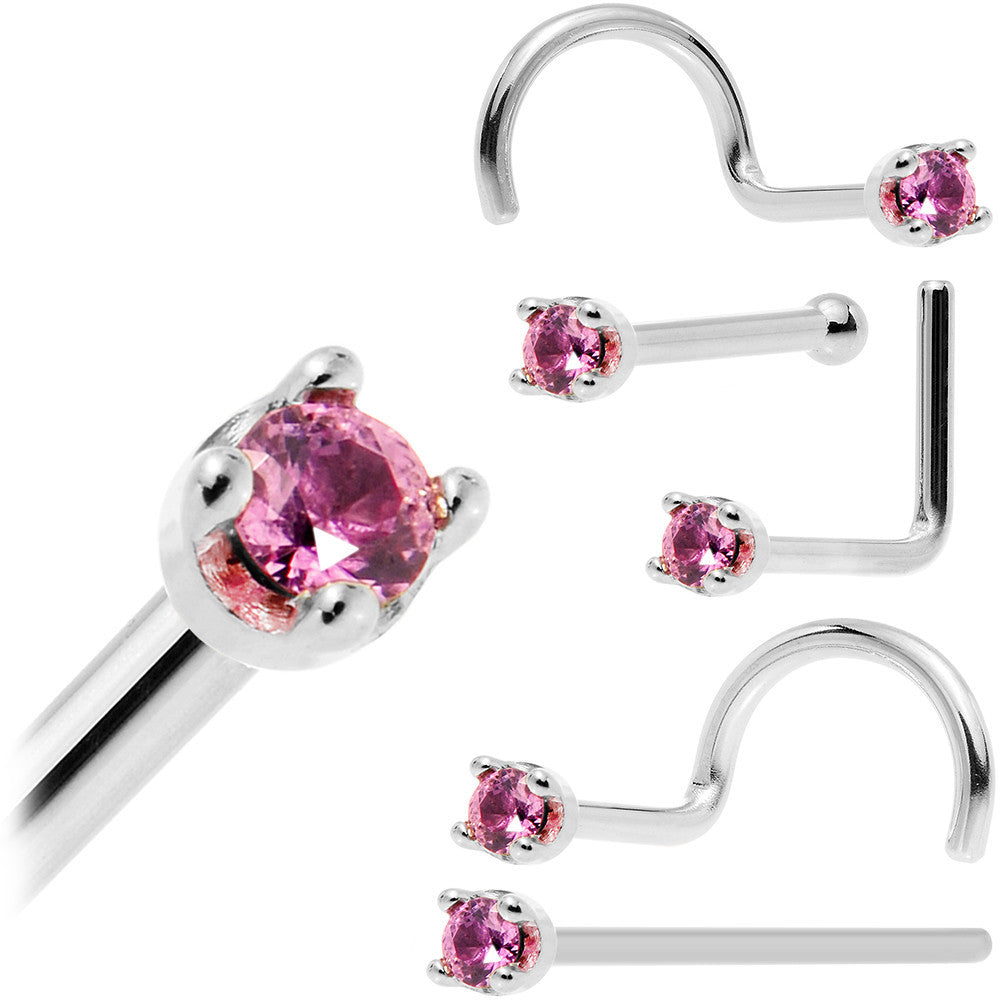 BodyCandy Solid 14K White Gold 1.5mm Genuine Pink Sapphire Nose Ring — fabric or material detail
