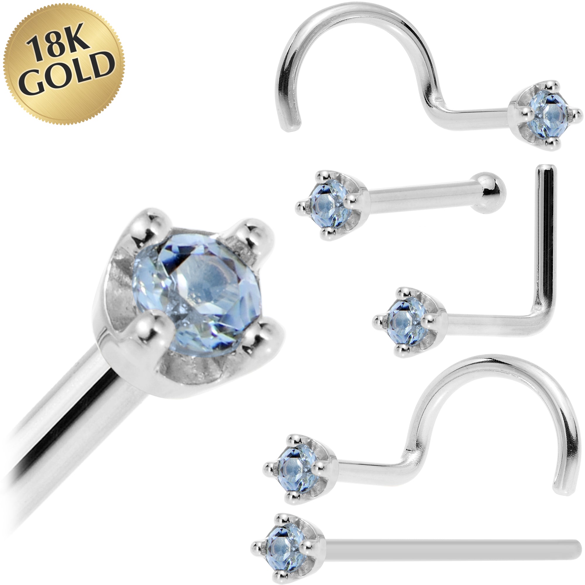 BodyCandy Solid 18K White Gold 1.5mm Genuine Topaz Nose Ring — main product shot