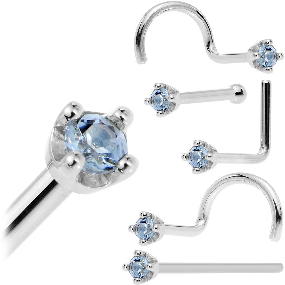 BodyCandy Solid 14K White Gold 1.5mm Genuine Topaz Nose Ring — detail close-up