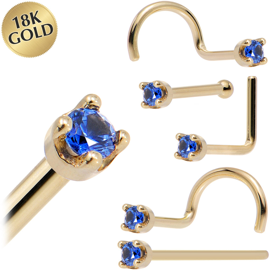 BodyCandy Solid 18K Yellow Gold 1.5mm Genuine Blue Sapphire Nose Ring — main product shot