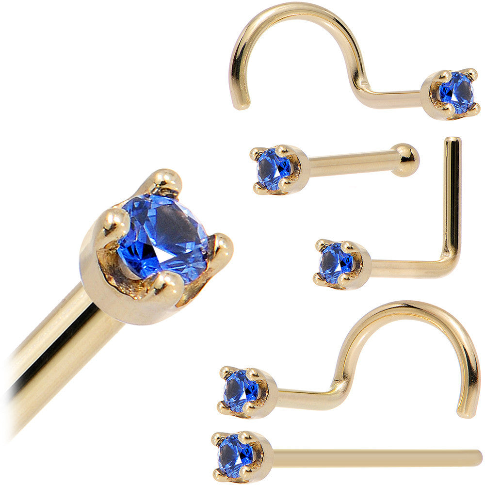 BodyCandy Solid 18K Yellow Gold 1.5mm Genuine Blue Sapphire Nose Ring — fabric or material detail