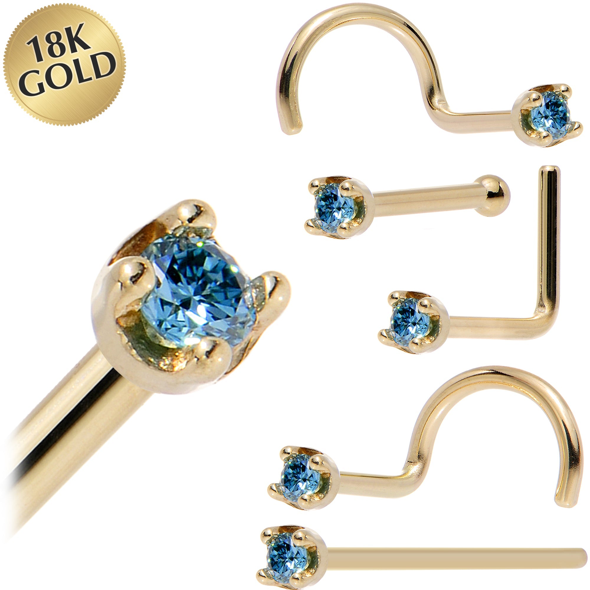 BodyCandy Solid 18K Yellow Gold 1.5mm Genuine Blue Diamond Nose Ring — main product shot