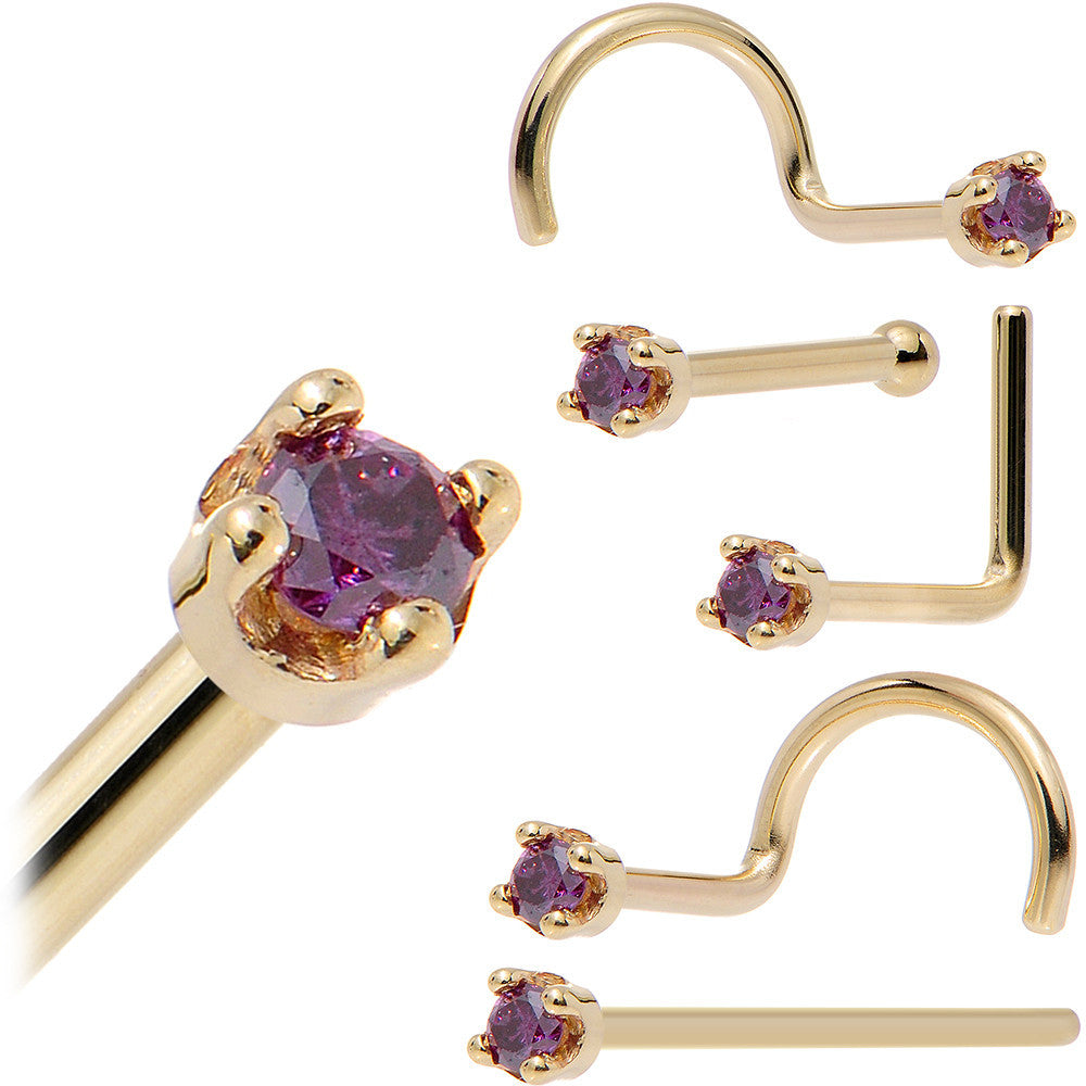 BodyCandy Solid 18K Yellow Gold 1.5mm Genuine Purple Diamond Nose Ring — fabric or material detail