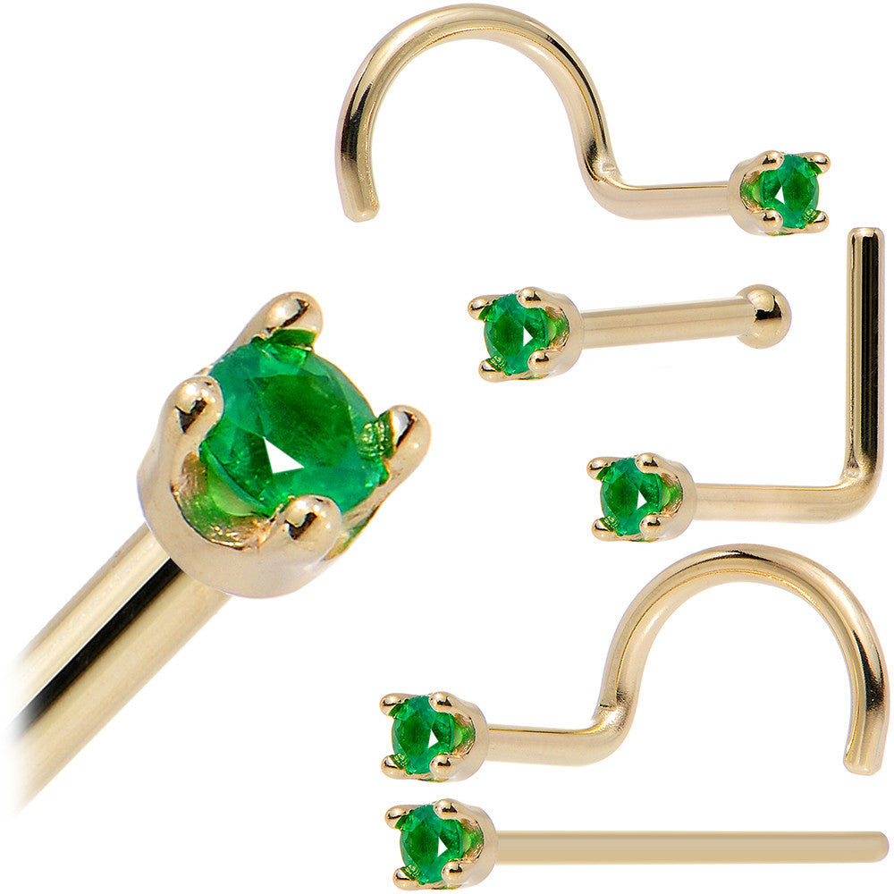 BodyCandy Solid 18K Yellow Gold 1.5mm Genuine Emerald Nose Ring — fabric or material detail