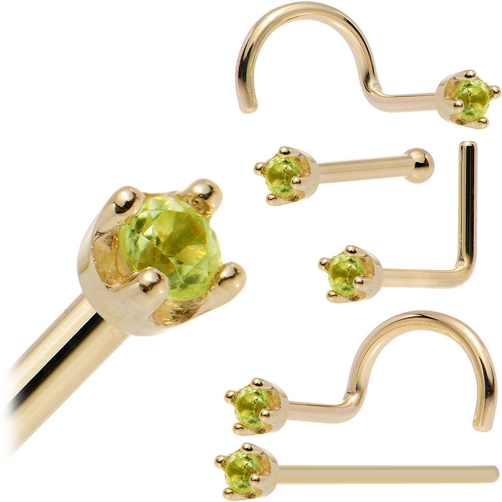 BodyCandy Solid 18K Yellow Gold 1.5mm Genuine Peridot Nose Ring — fabric or material detail