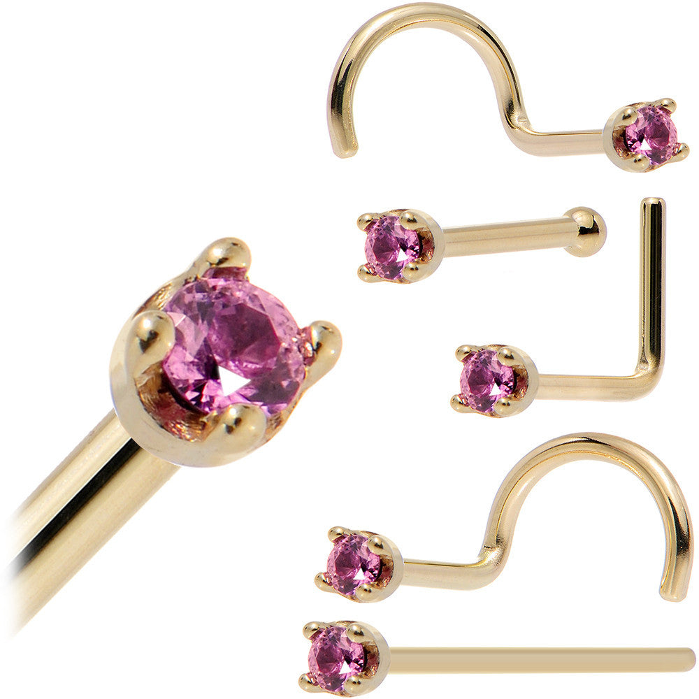 BodyCandy Solid 18K Yellow Gold 1.5mm Genuine Pink Sapphire Nose Ring — fabric or material detail