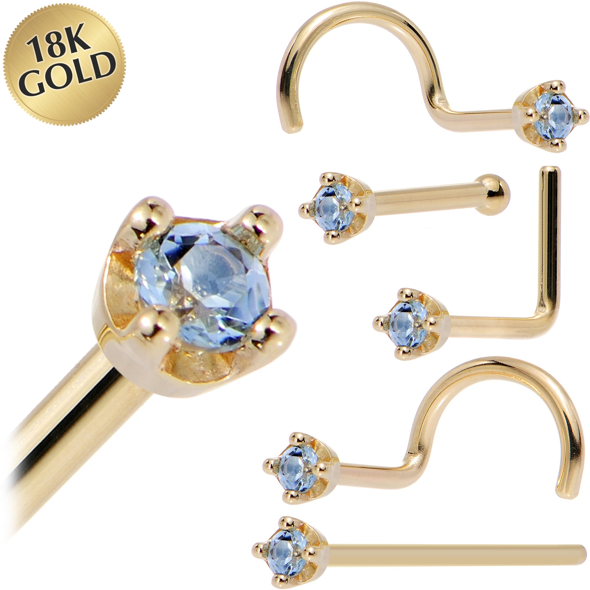 BodyCandy Solid 18K Yellow Gold 1.5mm Genuine Topaz Nose Ring — main product shot