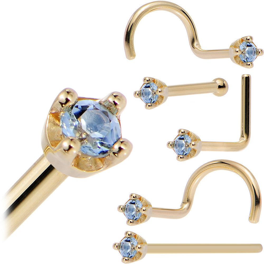 BodyCandy Solid 18K Yellow Gold 1.5mm Genuine Topaz Nose Ring — detail close-up