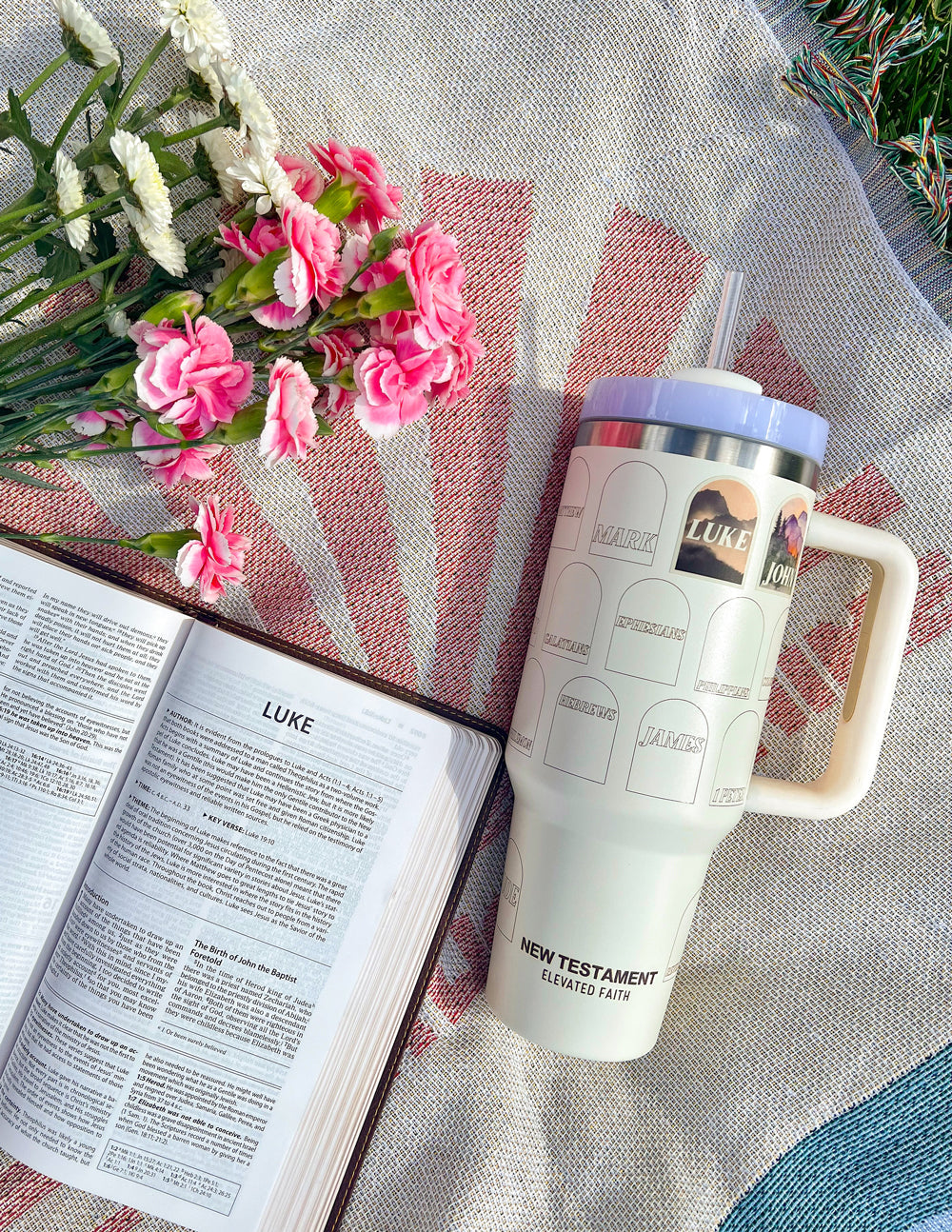 Elevated Faith NT Bible Checklist 40 oz Tumbler — in-use photo