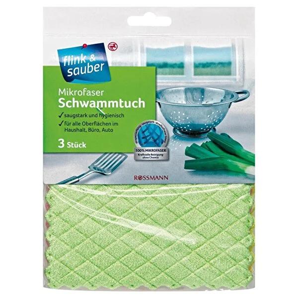 Flink & Sauber 3-Pack Microfiber Cleaning Sponge Cloth - Effective Multi-Surface Cleaning Tool, Machine Washable, 6.69 x 8.66 inches